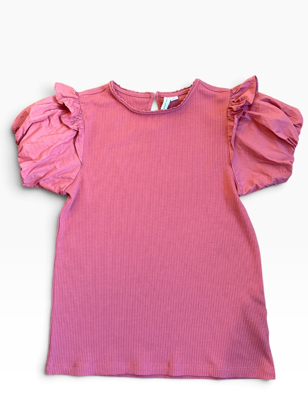 Janie and Jack Puff-Sleeve Ribbed Top Girl’s 18 Dark Pink